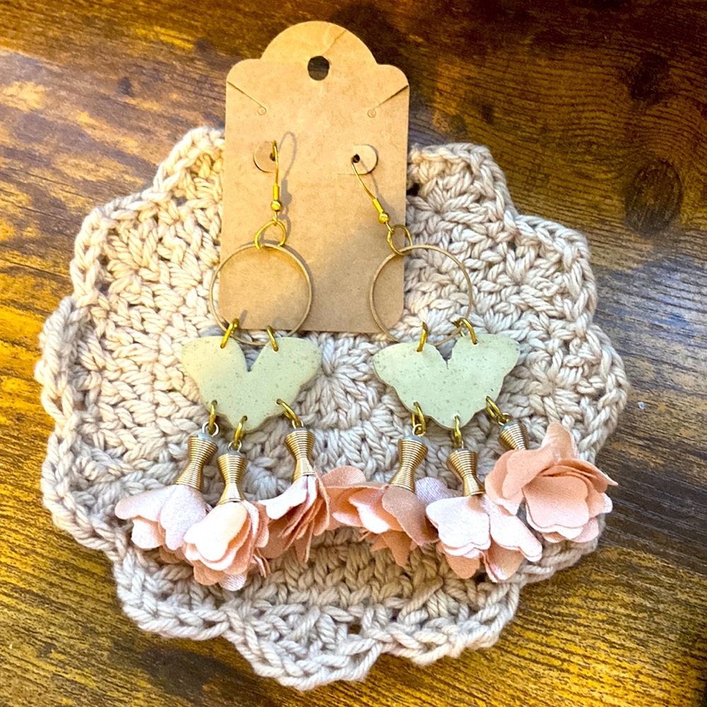 Boutique Clay Dangle Earrings Flowers Butterfly Unique